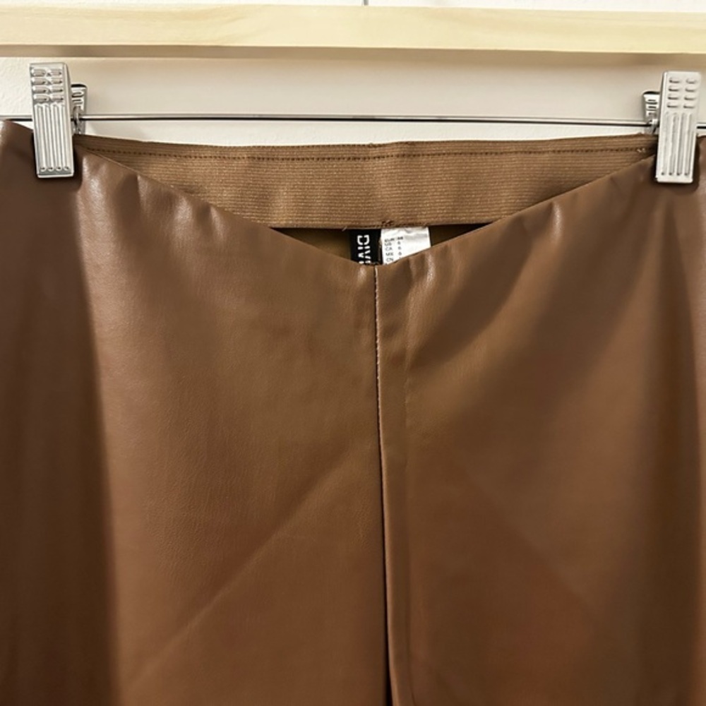 Brown Faux Leather Split Leg Pants